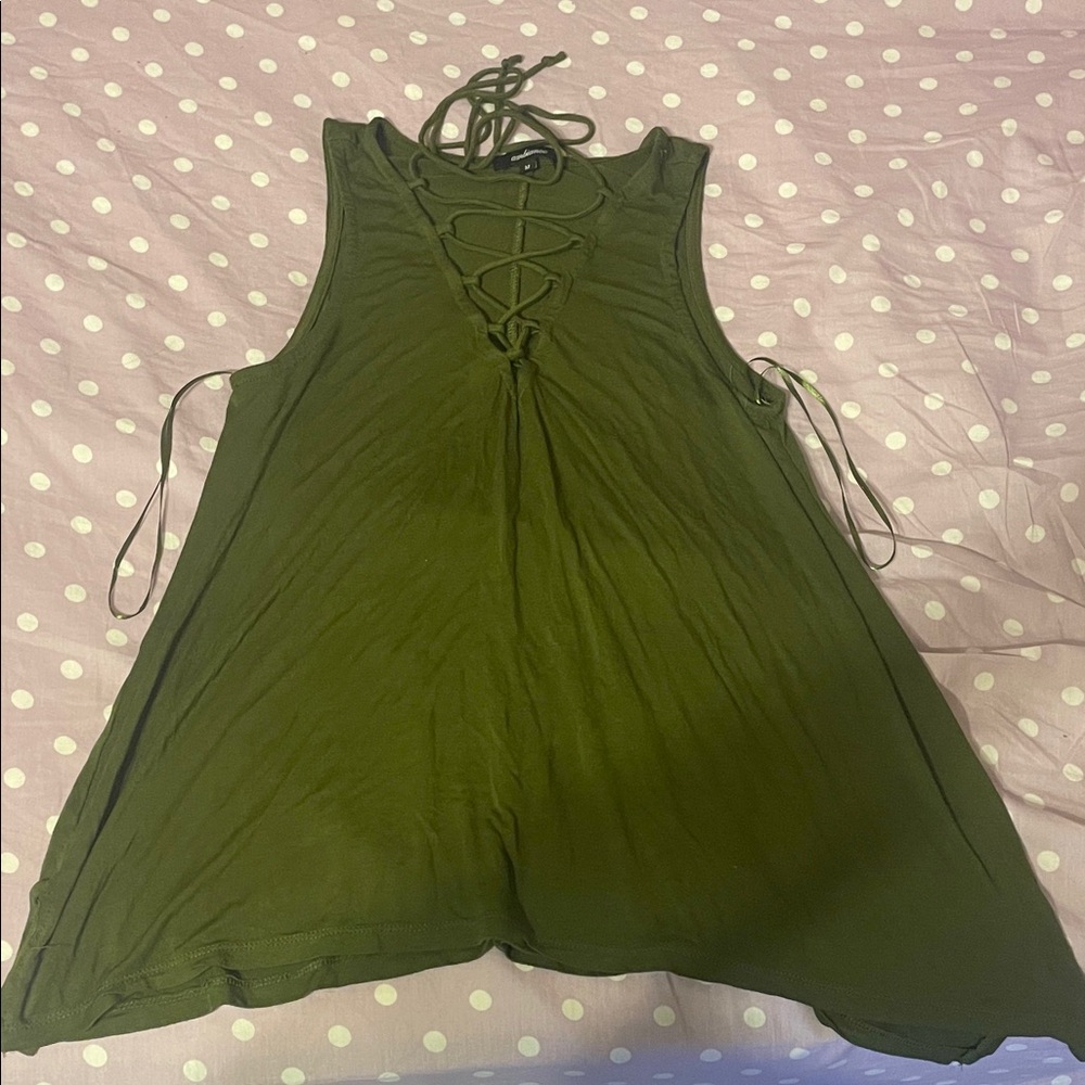 Ambiance Forest Green Lace-Up Tank Top